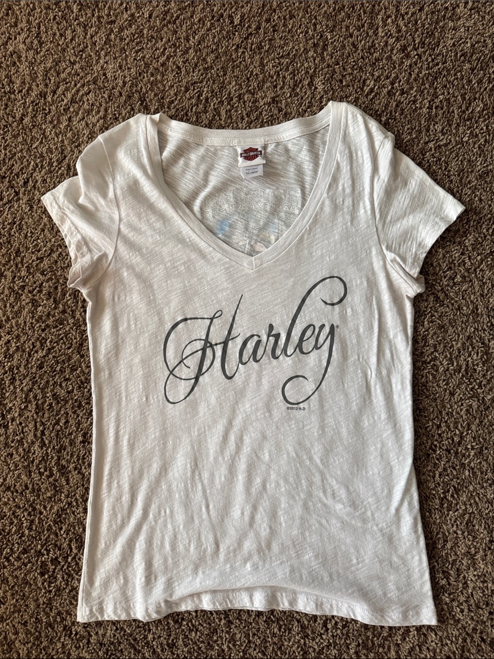 Harley-Davidson White V‑Neck Script Logo Tee